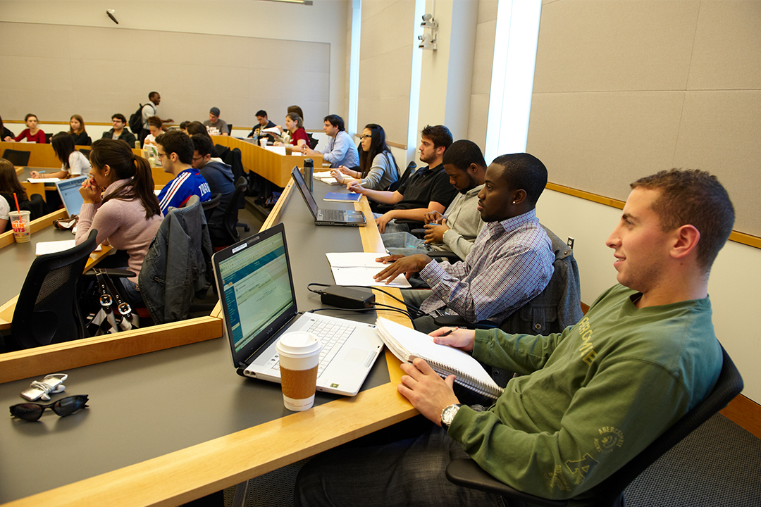 GW English MA Program a lecture hall with 3 rows of students